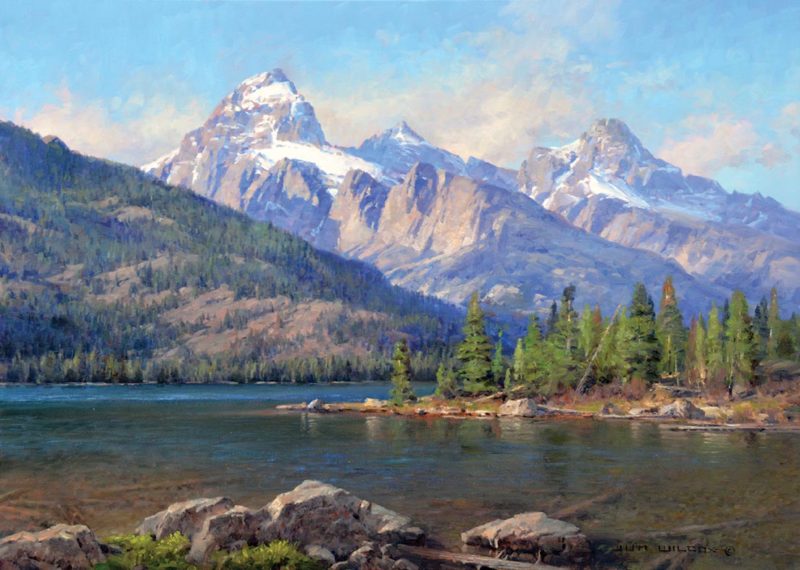 Jim Wilcox artwork of Taggart Lake in Grand Teton National Park with a view of the Tetons