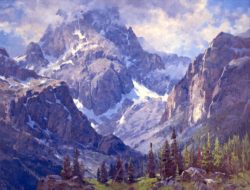 Jim Wilcox art | Into the Clouds giclée print on canvas of the Middle Teton rising above garnet Canyon in Grand Teton National Park