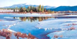 Jim Wilcox art | Cool Waters giclée print on canvas of Oxbow Bend in Grand Teton National Park