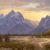 Jim Wilcox art | Heavens Ablaze giclée print on canvas of the sunset on the Tetons by the Snake River in Grand Teton National Park