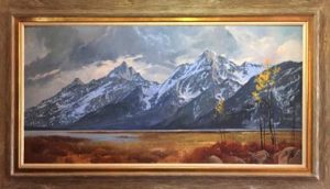 Jim Wilcox art painting of Grand Tetons from Lizard Creek that he painted in 1978.